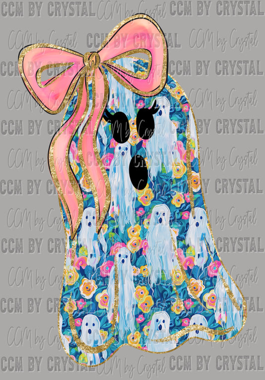 Floral Ghost Halloween Ready to Press Transfer DTF Transfer Sublimation Transfer