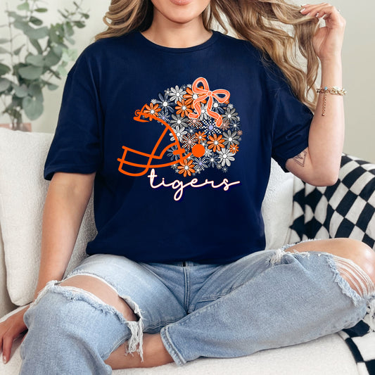 Floral Football Helmet Tigers T-shirt
