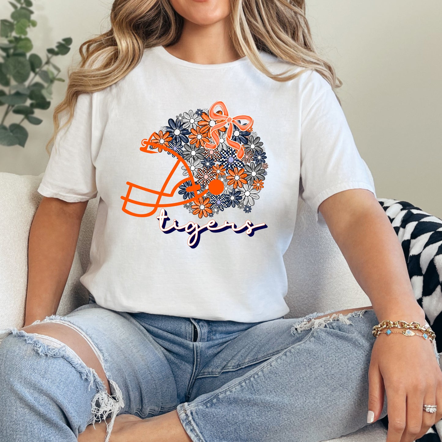 Floral Football Helmet Tigers T-shirt