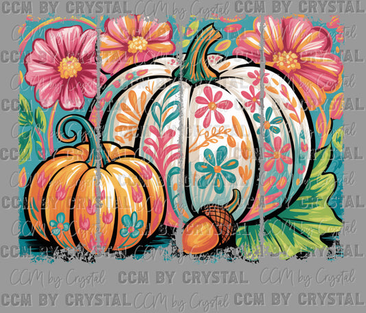 Floral Pumpkins Fall Thanksgiving Ready to Press Transfer DTF Transfer Sublimation Transfer