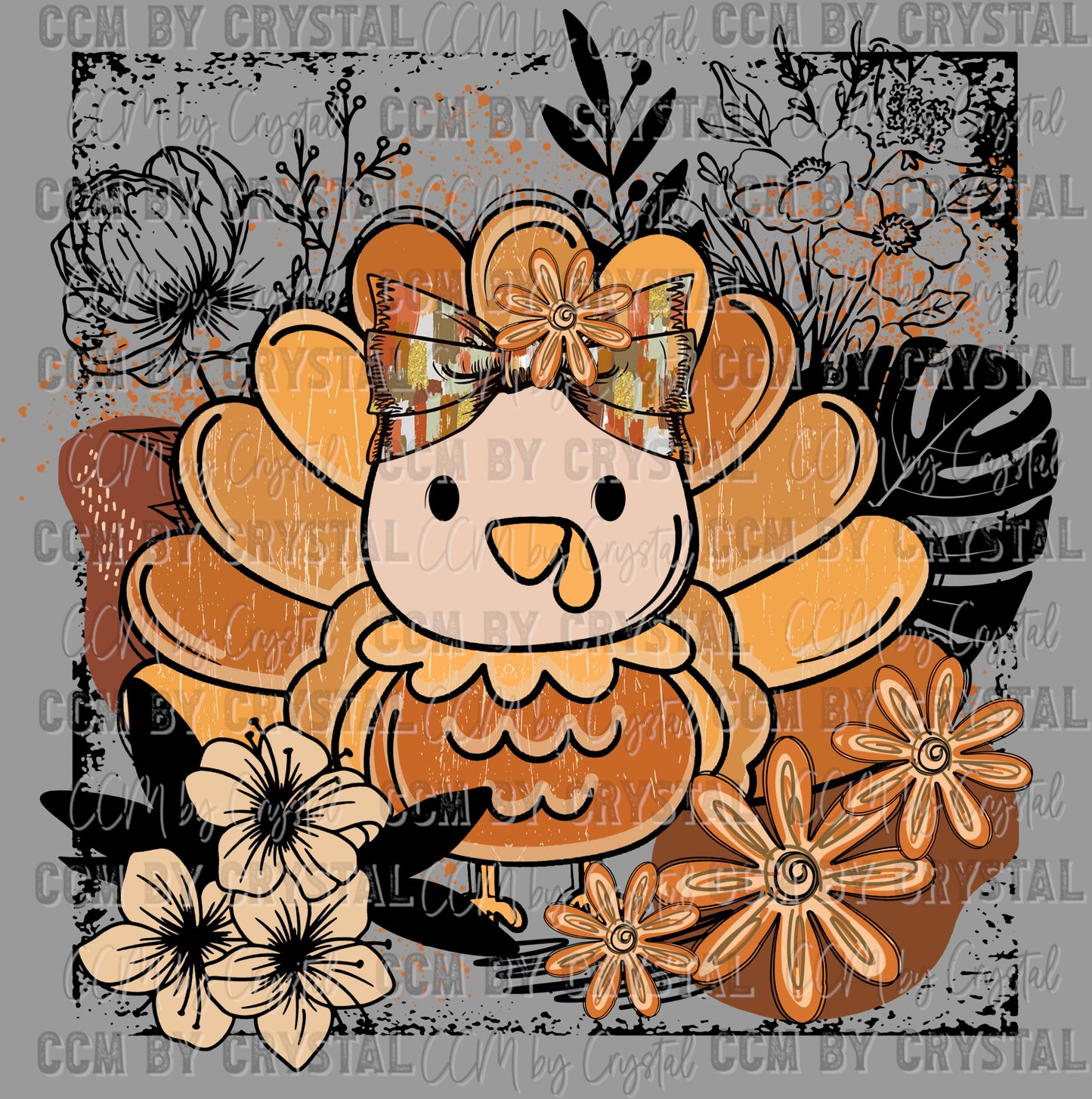 Floral Turkey Fall Thanksgiving Ready to Press Transfer DTF Transfer Sublimation Transfer