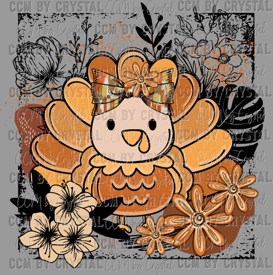 Floral Turkey Fall Thanksgiving Ready to Press Transfer DTF Transfer Sublimation Transfer