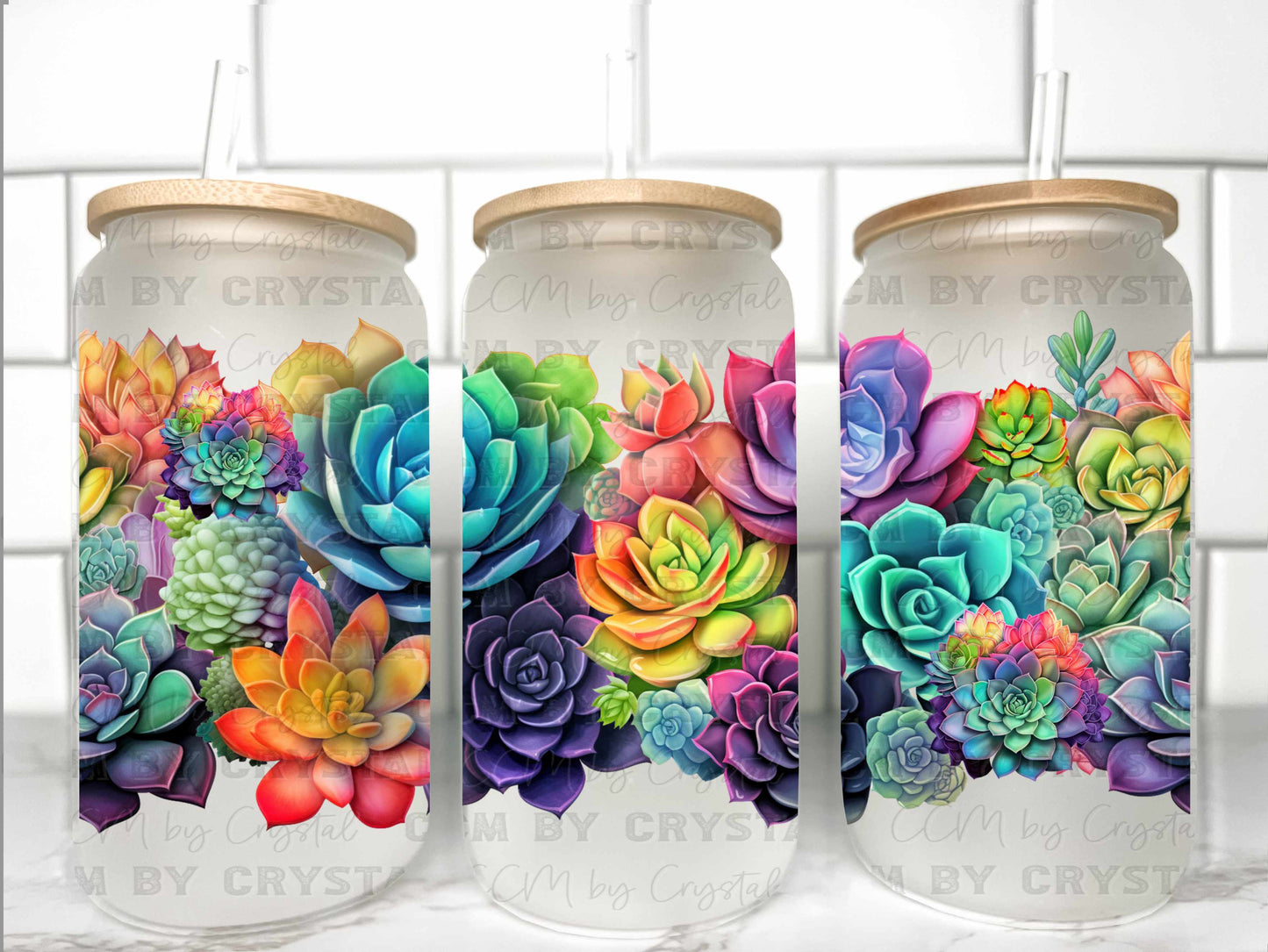 Succulents UV Transfer 16oz Libby Glass Can Wrap Ready to Apply