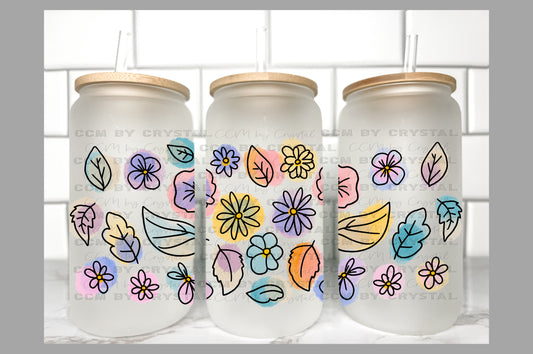 Flowers Summertime Transfer 16oz Libby Glass Can Wrap Ready to Apply