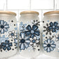 Christmas Winter Flowers Blue UV Transfer 16oz Libby Glass Can Wrap Ready to Apply