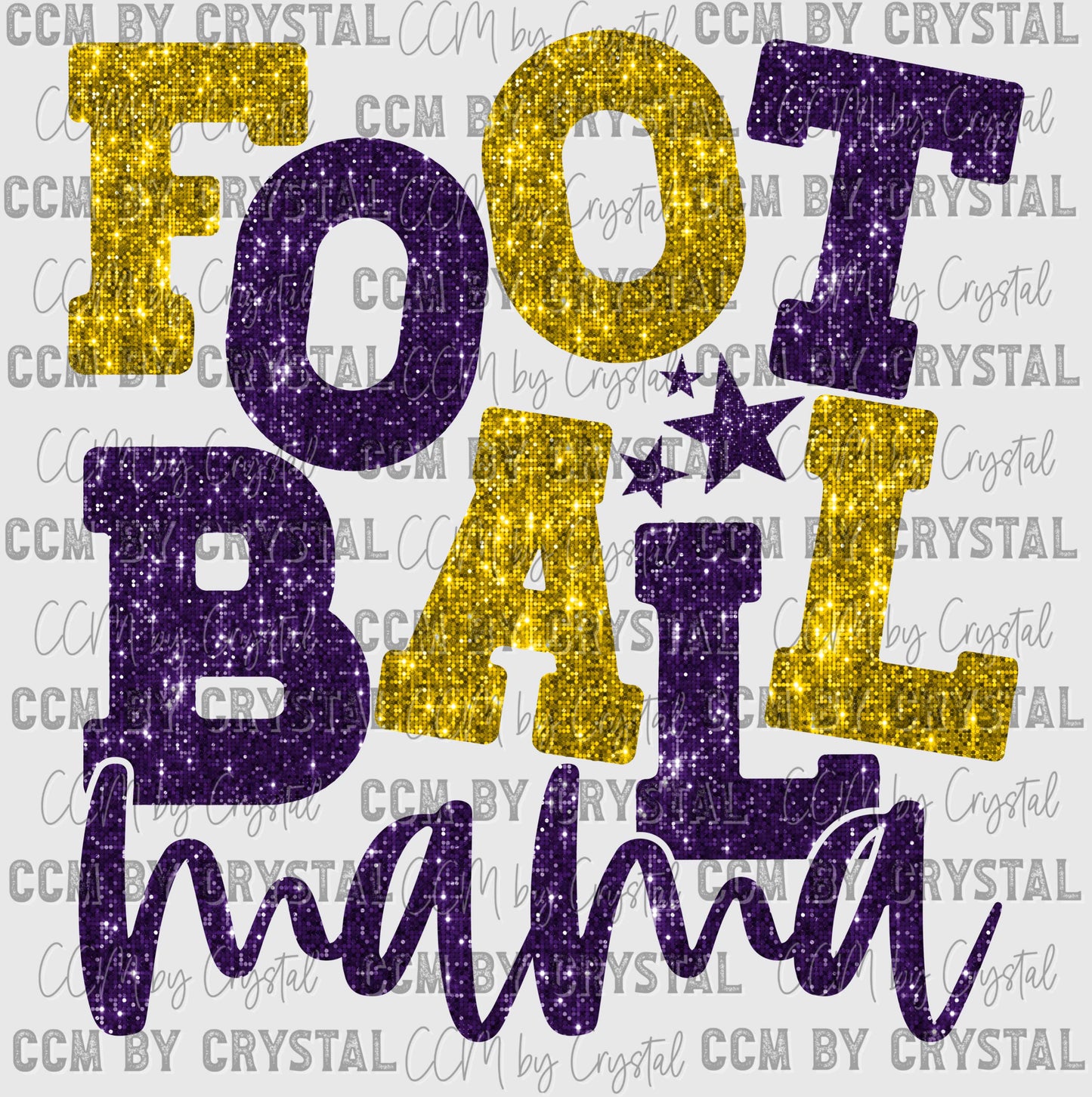 Football Mama Purple and Gold Faux Sequins Ready to Press Transfer DTF Transfer Sublimation Transfer