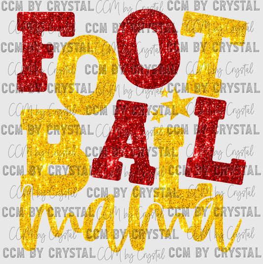 Football Mama Red and Yellow Faux Sequins Ready to Press Transfer DTF Transfer Sublimation Transfer