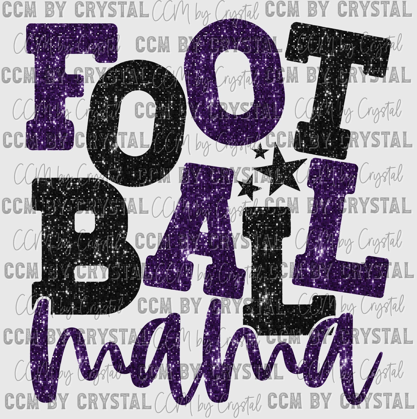 Football Mama Purple and Black Faux Sequins Ready to Press Transfer DTF Transfer Sublimation Transfer