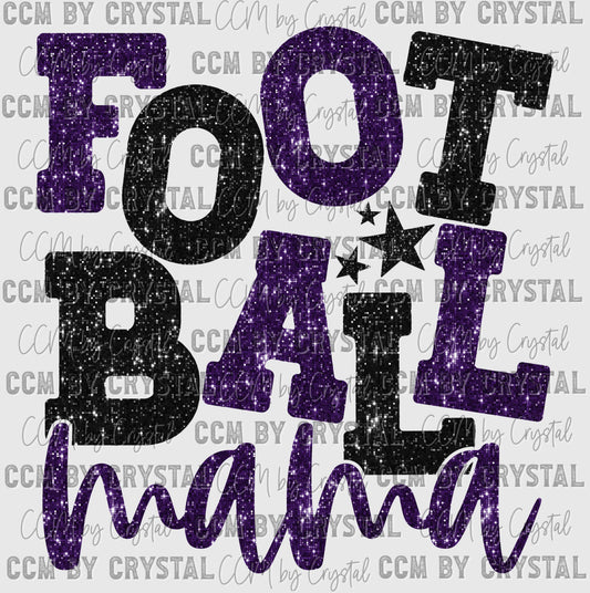 Football Mama Purple and Black Faux Sequins Ready to Press Transfer DTF Transfer Sublimation Transfer