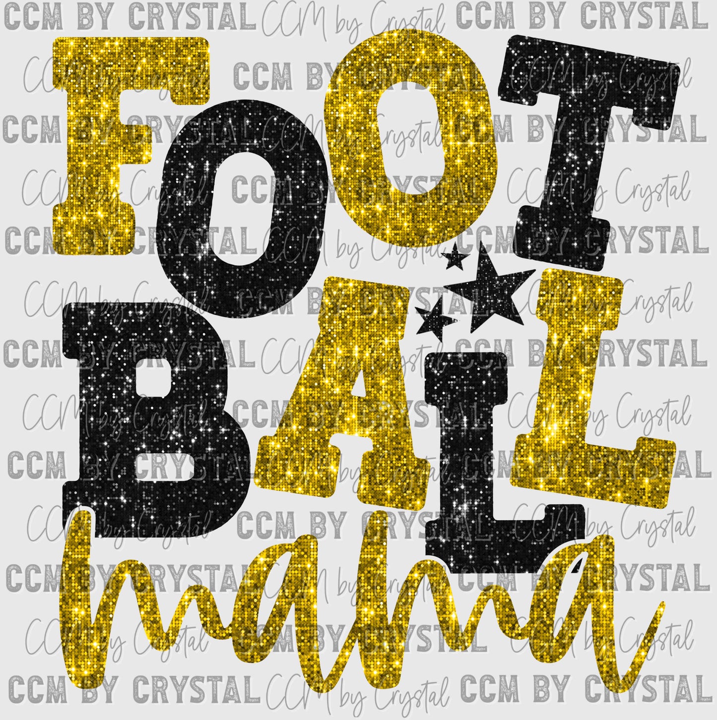 Football Mama Black and Gold Faux Sequins Ready to Press Transfer DTF Transfer Sublimation Transfer