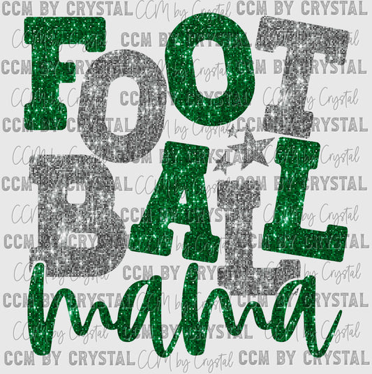 Football Mama Green and Silver Faux Sequins Ready to Press Transfer DTF Transfer Sublimation Transfer
