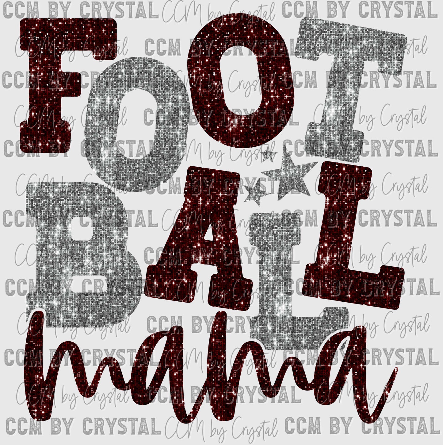 Football Mama Maroon and Silver Faux Sequins Ready to Press Transfer DTF Transfer Sublimation Transfer