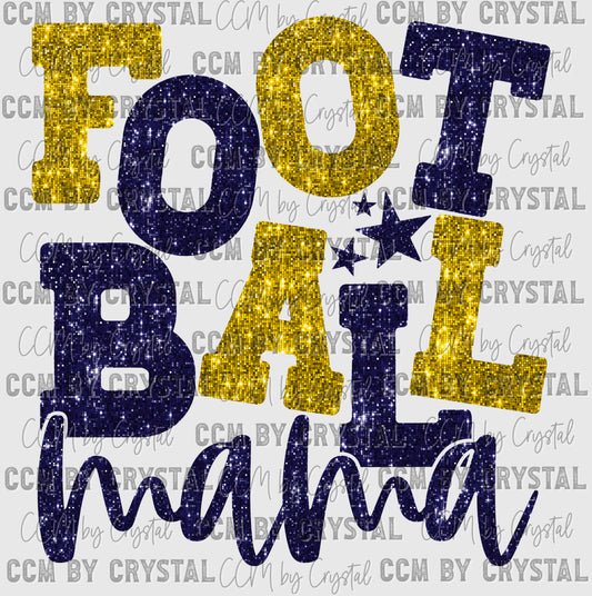 Football Mama Navy and Gold Faux Sequins Ready to Press Transfer DTF Transfer Sublimation Transfer