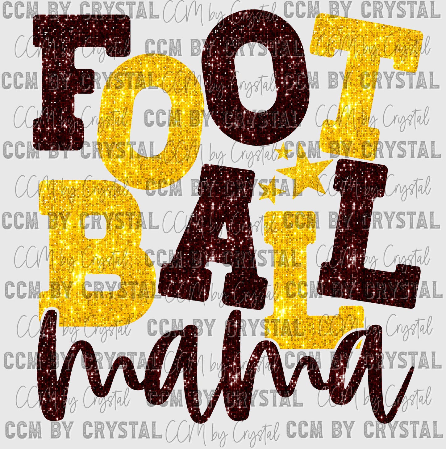 Football Mama Maroon and Yellow Faux Sequins Ready to Press Transfer DTF Transfer Sublimation Transfer