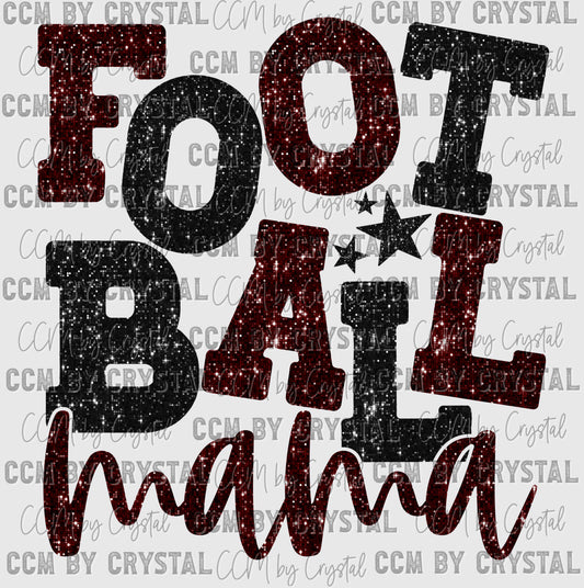 Football Mama Maroon and Black Faux Sequins Ready to Press Transfer DTF Transfer Sublimation Transfer