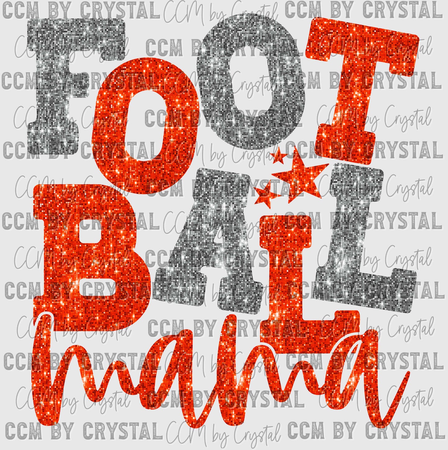 Football Mama Orange and Silver Faux Sequins Ready to Press Transfer DTF Transfer Sublimation Transfer