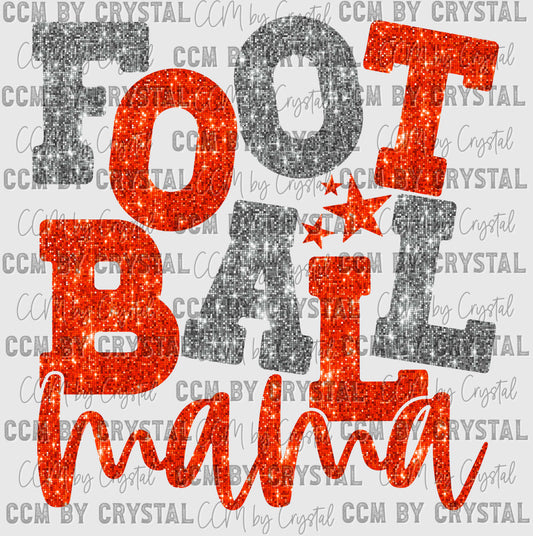 Football Mama Orange and Silver Faux Sequins Ready to Press Transfer DTF Transfer Sublimation Transfer