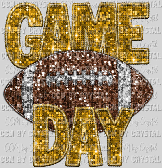 Game Day Football Faux Sequins Faux Embroidery Ready To Press Transfer