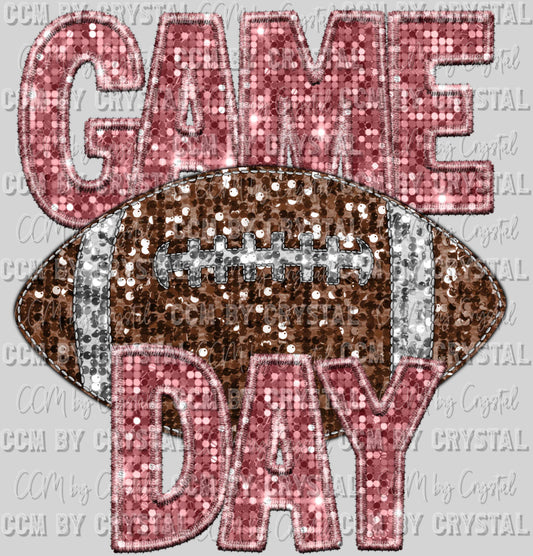 Game Day Football Faux Sequins Faux Embroidery Ready To Press Transfer