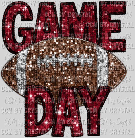 Game Day Football Faux Sequins Faux Embroidery Ready To Press Transfer