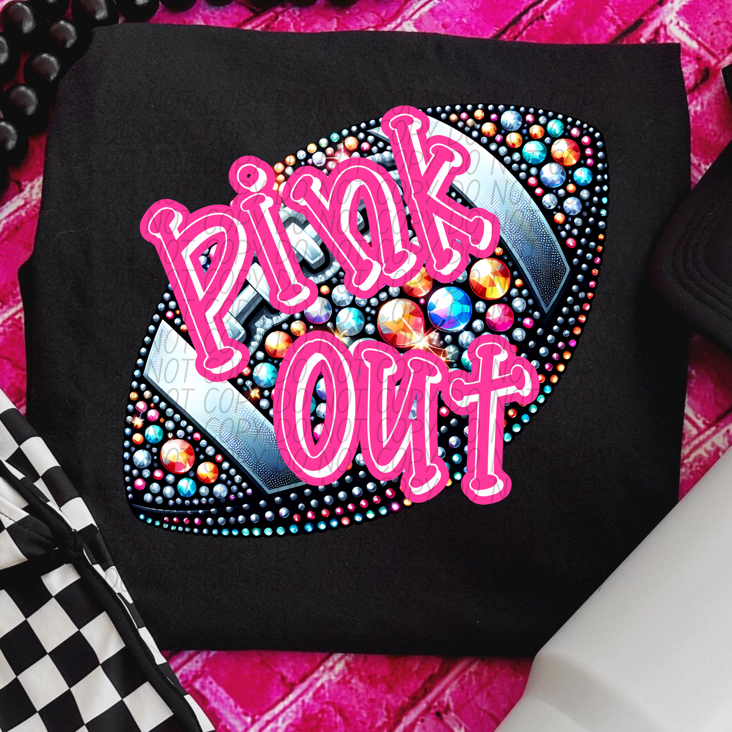 Pink Out Football Faux Sequins Ready to Press Transfer DTF Transfer Sublimation Transfer