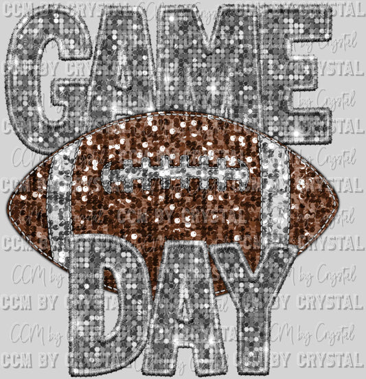 Game Day Football Faux Sequins Faux Embroidery Ready To Press Transfer
