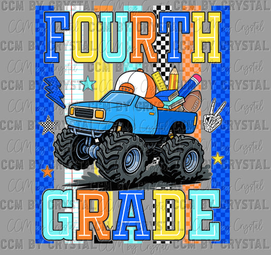 4th Fourth Grade Monster Truck Back to School Ready to Press Transfer Direct to Film DTF Transfers