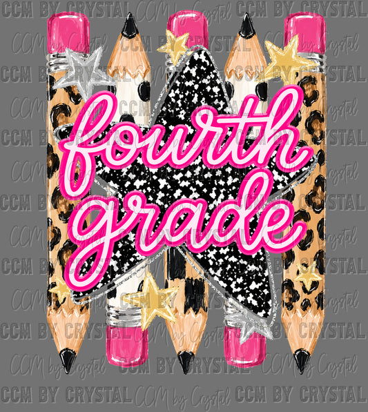 Fourth 4th Grade Leopard Pencils Back to School Ready to Press Transfer Direct to Film DTF Transfers