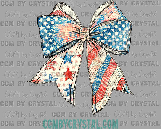 4th of July Patriotic USA Bow Ready to Press Transfer DTF Transfer Sublimation Transfer
