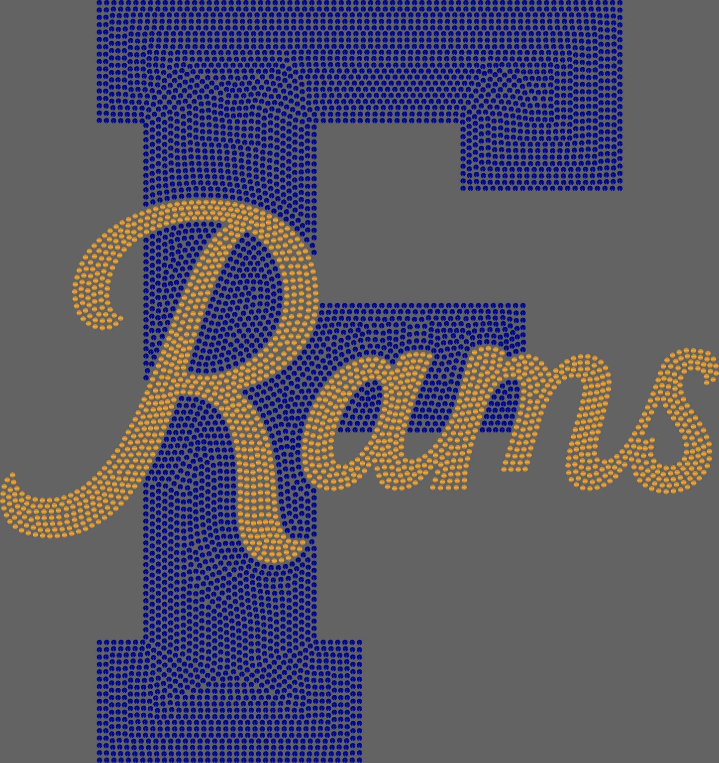 F Rams 2-Color Approximately 11" wide Spangle Transfer