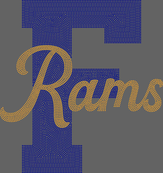 F Rams 2-Color Approximately 11" wide Spangle Transfer