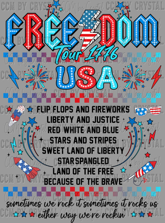 America Freedom Tour 1776 Fourth of July Ready to Press Transfer DTF Transfer Sublimation Transfer