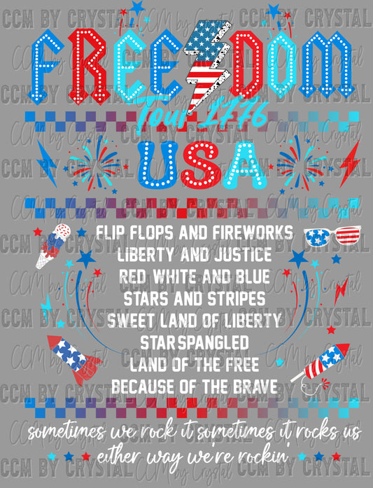 America Freedom Tour 1776 Fourth of July Ready to Press Transfer DTF Transfer