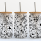 Black Floral UV Transfer 16oz Libby Glass Can Wrap Ready to Apply