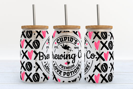 Valentine's Xoxo Cupid's Brewing Co. UV DTF Transfer 16oz Libby Glass Can Wrap Ready to Apply