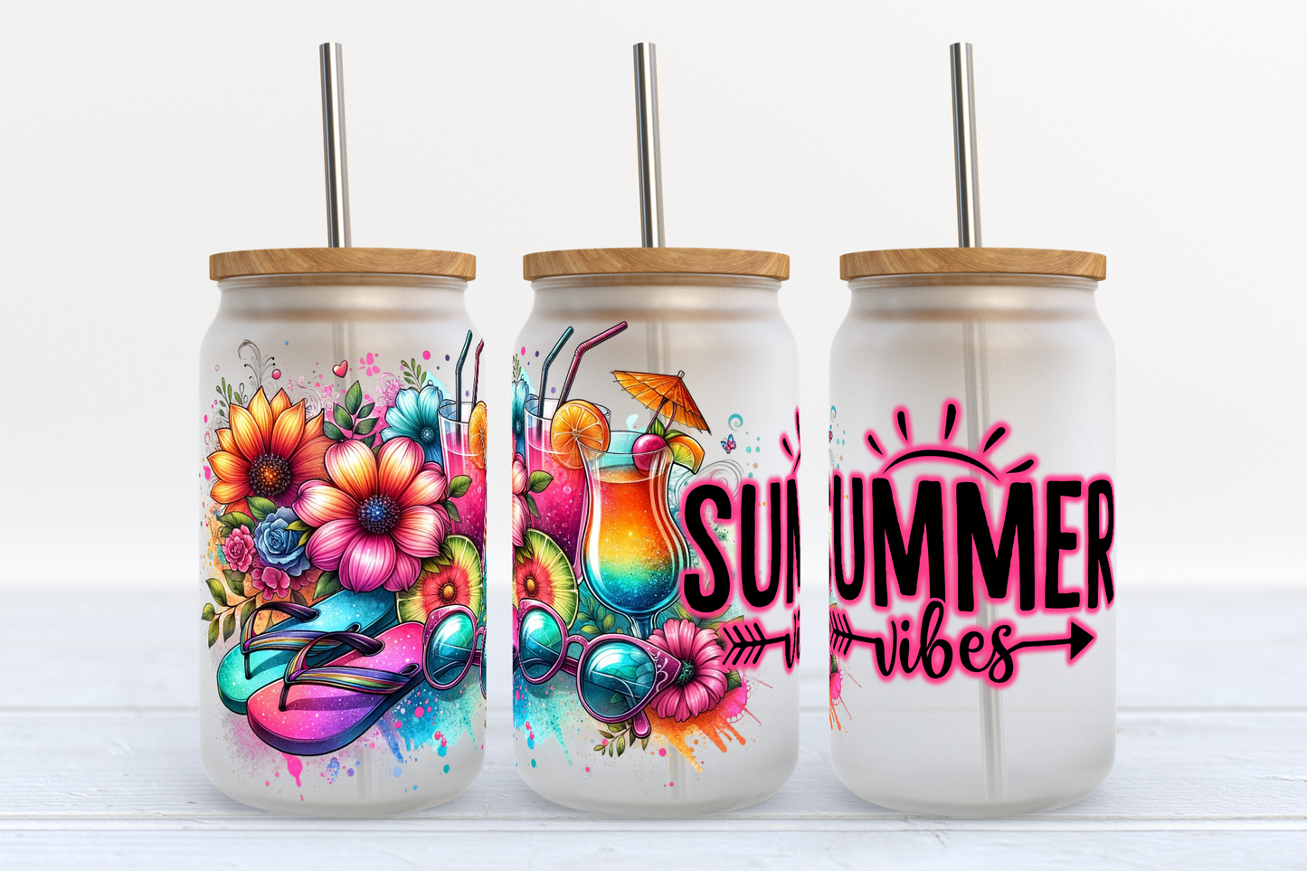 Summer Vibes UV Transfer 16oz Libby Glass Can Wrap Ready to Apply