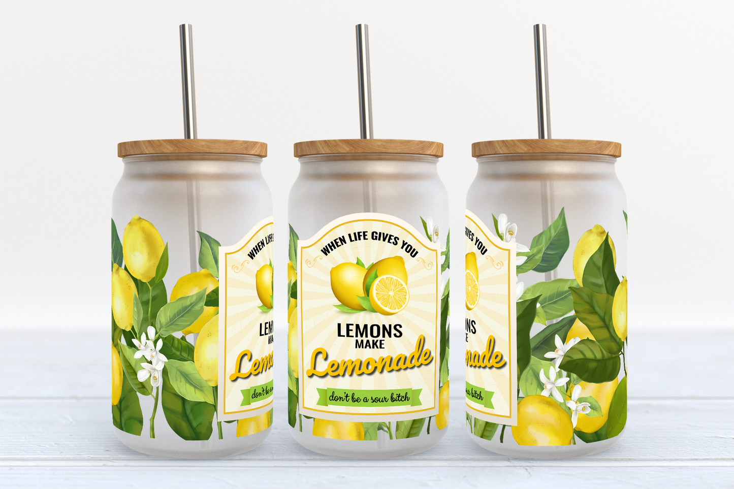 When life Gives You Lemons UV DTF Transfer 16oz Libby Glass Can Wrap Ready to Apply