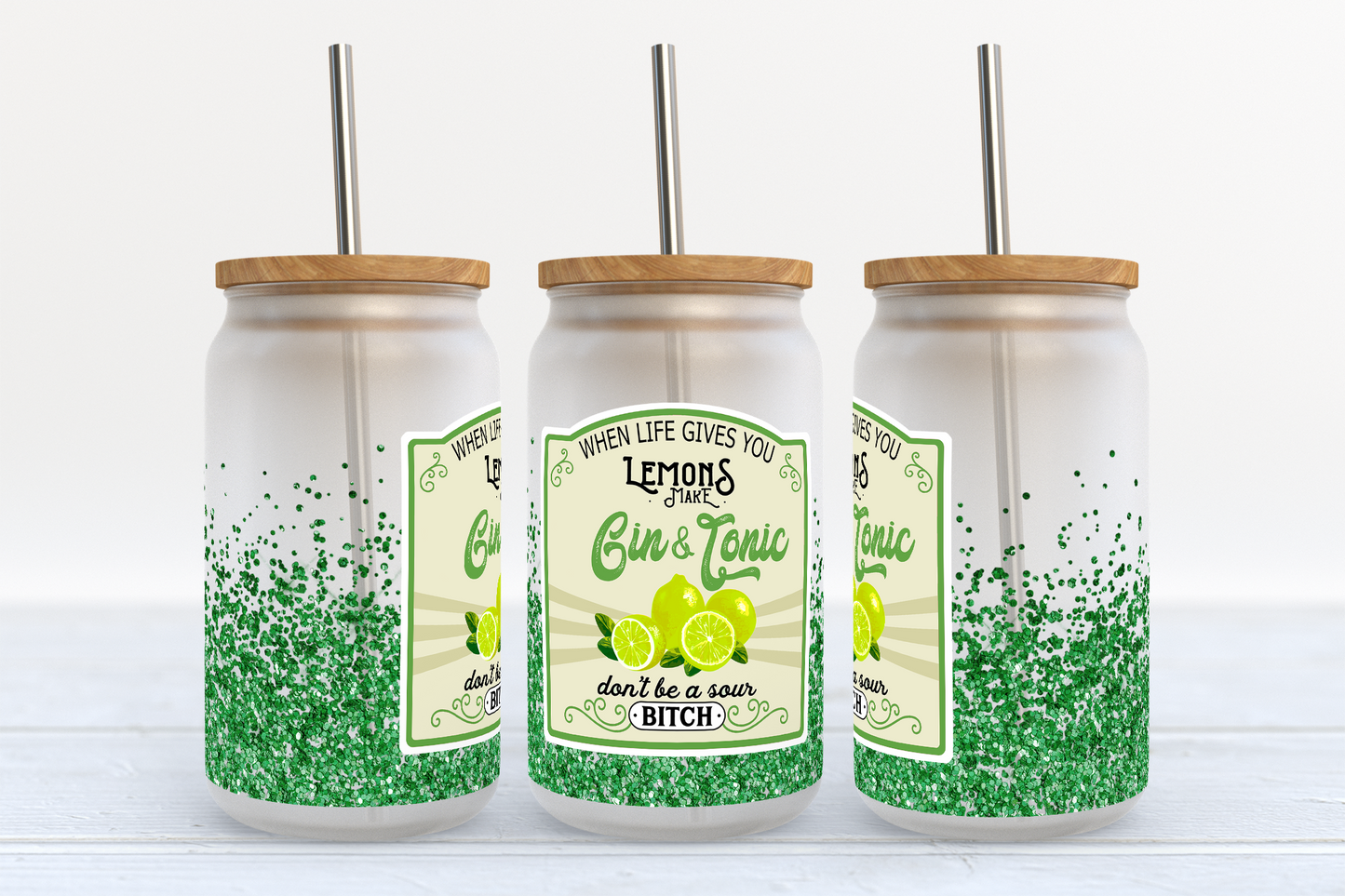 Gin and Tonic Summertime UV Transfer 16oz Libby Glass Can Wrap Ready to Apply