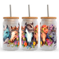 Colorful Horses UV DTF Transfer 16oz Libby Glass Can Wrap Ready to Apply