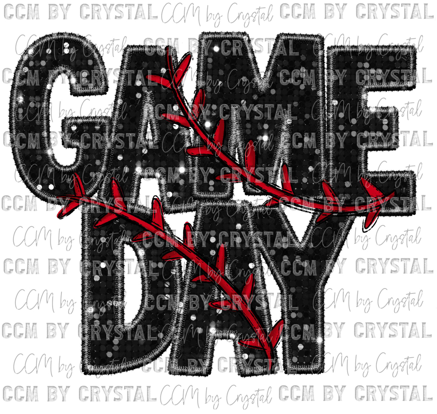 Game Day Baseball Faux Sequins Faux Embroidery Ready to Press Transfer