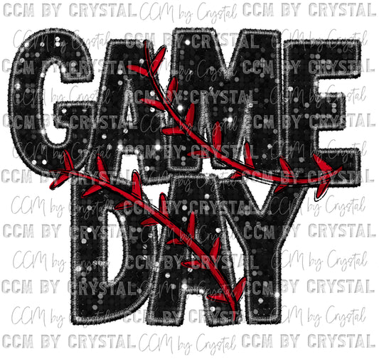 Game Day Baseball Faux Sequins Faux Embroidery Ready to Press Transfer