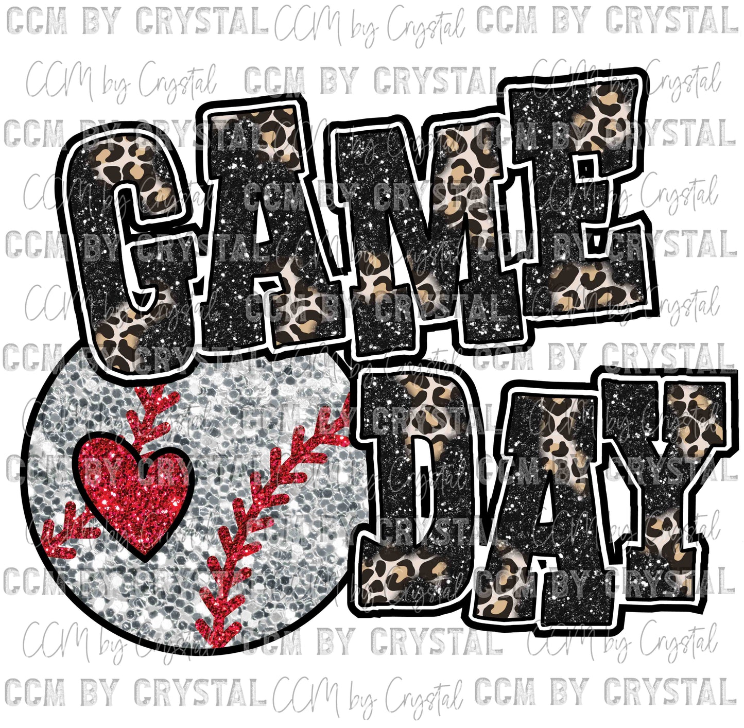Game Day Baseball Faux Sequins Faux Embroidery Ready to Press Transfer