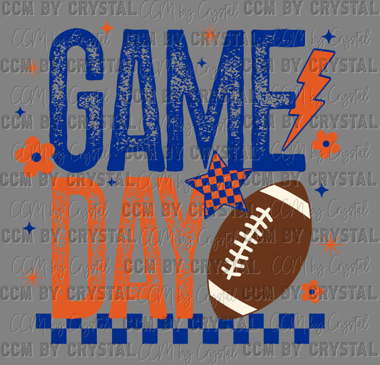 Game Day Blue Orange Football Ready to Press DTF Transfers Sublimation Transfers