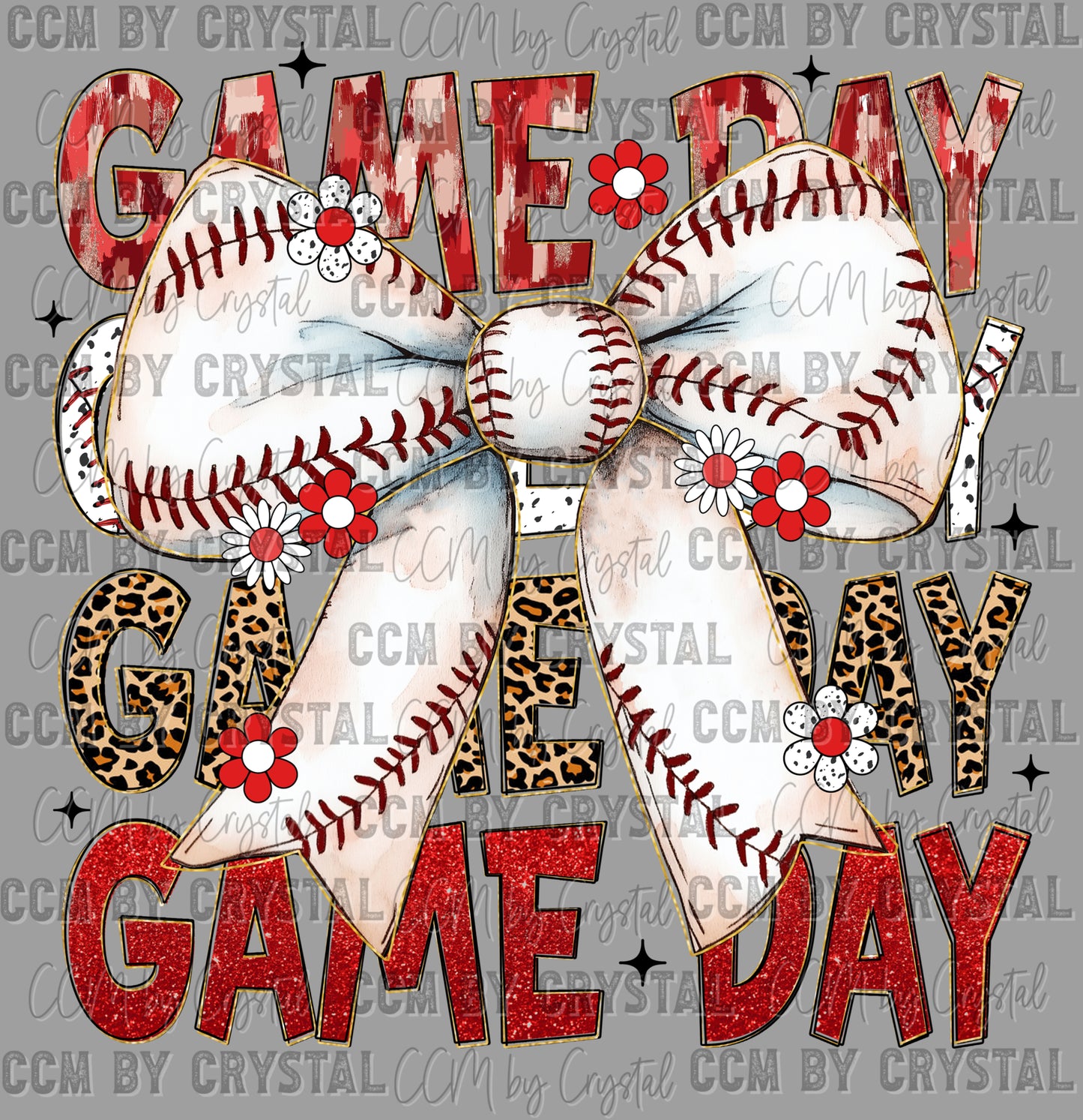 Baseball Game Day Stacked With Bow Ready to Press Transfer DTF Transfer Sublimation Transfer