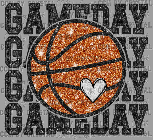 Basketball Game Day Stacked Faux Glitter Ready to Press Transfer DTF Transfer Sublimation Transfer