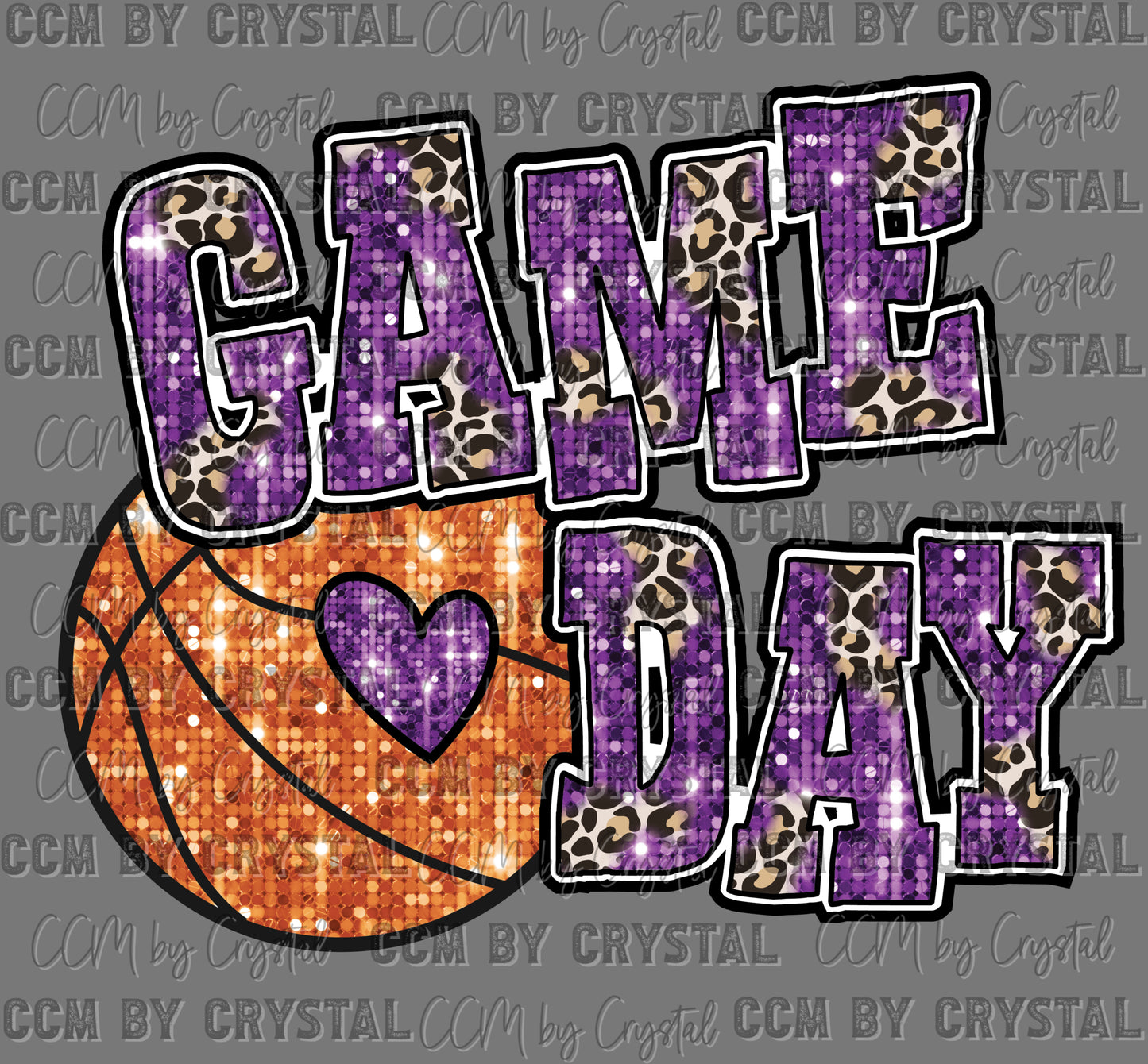 Basketball Game Day Purple Faux Sequins Ready to Press DTF Transfers Sublimation Transfers