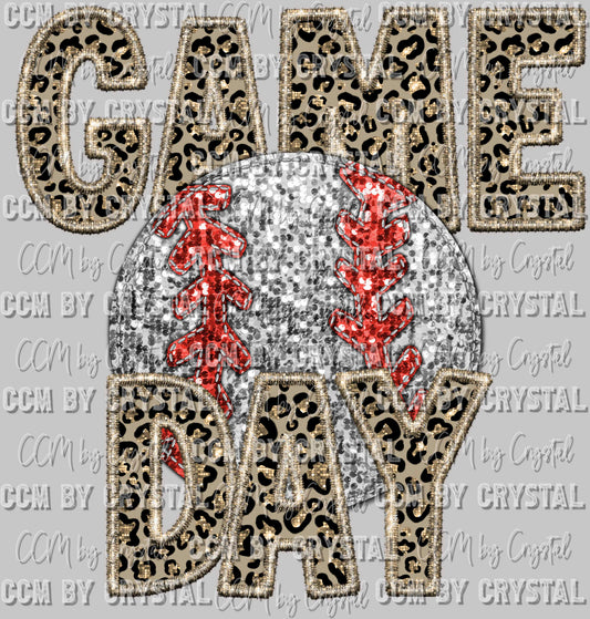 Game Day Baseball Faux Sequins Faux Embroidery Ready to Press Transfer DTF Transfer Sublimation Transfer