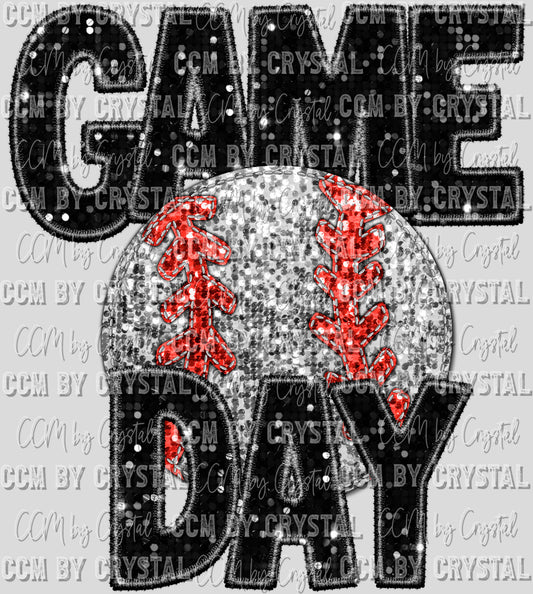 Game Day Baseball Faux Sequins Faux Embroidery Ready to Press Transfer