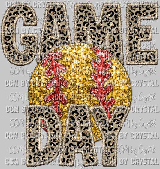 Game Day Softball Faux Sequins Faux Embroidery Ready to Press Transfer DTF Transfer Sublimation Transfer