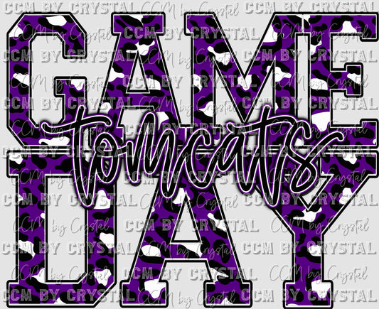 Game Day Tomcats Purple Leopard Mascot Ready to Press Transfer